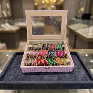 Handcrafted Dotted <b>Glass</b> Raindrop Chudi Collection 192 Pcs Aesthetic Bangle Stack & Kashmiri Bell <b>Charms</b> in Sparkly Vanity Trunk - Product Image 3