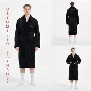 Accappatoio in pile nero unisex a maniche lunghe per adulti, con ricamo, personalizzabile all'ingrosso, con cappuccio, per uomo - Product Image 2