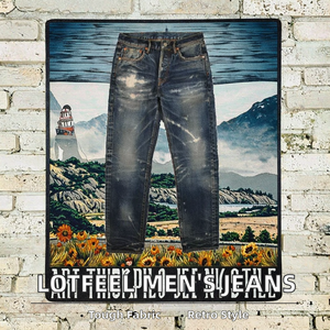 لوتفيل عالية الجودة خمر الرجال الحذاء قطع السراويل العلامة الخاصة فضفاضة تناسب Selvedge الدينيم دمرت زر الطباعة المتعثرة - Product Image 4