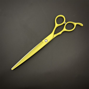 Tijeras de peluquería para mascotas K7, hoja plana de acero inoxidable de 7 pulgadas, amarillo y morado, para cortar el pelo de perros, tijeras profesionales - Product Image 3