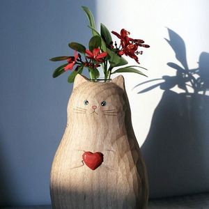 Vase décoratif fait main en forme de chat, statue de chat en résine, figurine de chat de dessin animé, décoration de table de salon, arrangement floral, pot de fleurs - Product Image 3