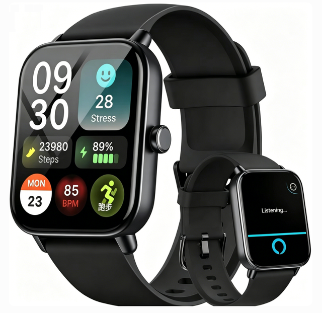 IDW19 Square Smart Watch IP68 Alexa Voice Assistant Heart Rate Monitor TFT Display for Call Message Alerts Unisex Design