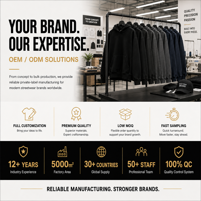 Custom Men's Hoodies Manufacturing Service | 15+ Years OEM ODM Expert | Low MOQ 60pcs Fast Sampling Streetwear Clothing Factory