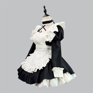 Japanese Style Puff Sleeve Maid Costume Black Burgundy Cosplay Costume For Anime Game Role Playing 14 Years Up - Product Image 2