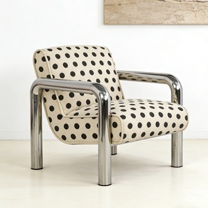 Poltrona in Acciaio Inossidabile Stile Bauhaus, Divano Singolo in Tessuto a Pois Vintage, <span class=keywords><strong>Sedia</strong></span> con Schienale per Soggiorno e Hotel - Product Image 5