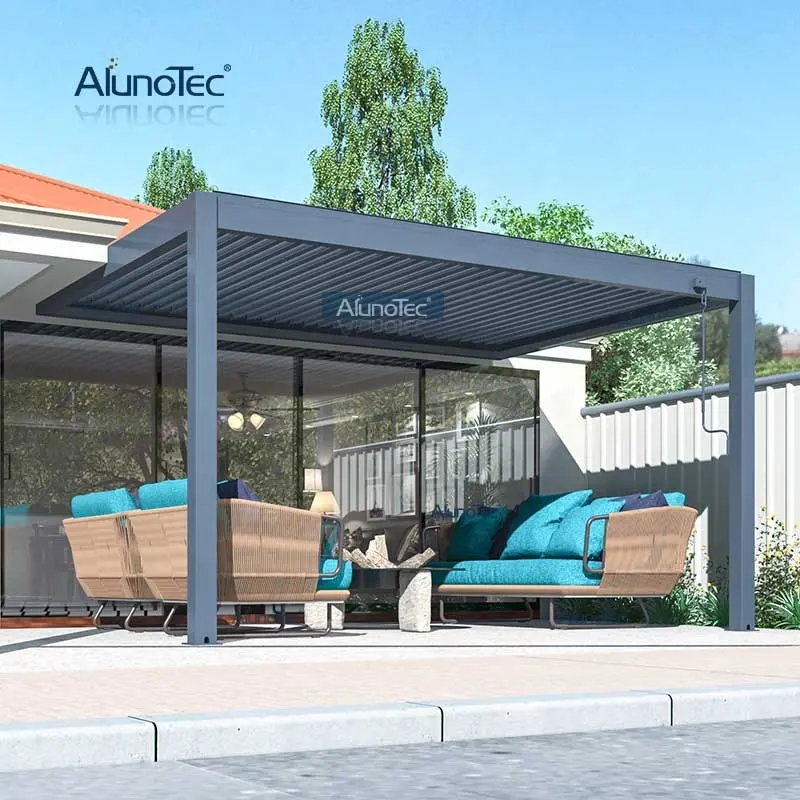 AlunoTec-persiana de aluminio para techo, Gazebo eléctrico impermeable, pérgola automática