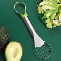 3-in-1 Handmatige Keukenhulpje van RVS: Avocado Snijder, Mes, Multifunctionele Fruit Snijder, Schiller en Ontpitter