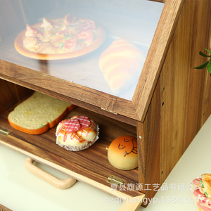 Boîte à pain en bois de marques indépendantes 35x33.5x39cm, rangement multi-niveaux avec couvercle en verre pour présentation en boulangerie - Product Image 3