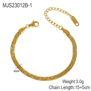 2023 New Pattern Design 18K Gold Plated Stainless Steel Non Tarnish Waterproof Jewelry Women Herringbone Snake Chain Bracelet