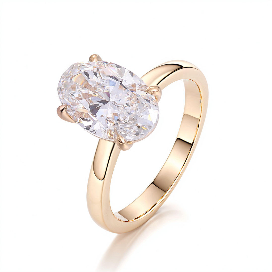 Bague en argent 925 plaqué or avec diamant de laboratoire