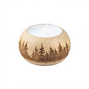 Wooden Rectangle Eco-Friendly Durable <b>Tea</b> Light Holder Handmade Candle <b>Stand</b> Brown Decorative Jar for Home Christmas Table Decor - Product Image 4