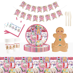 DAMAI New Gingerbread Man Paper Plate Themed Disposable Paper Plates and Cups for Christmas Party Supply - Product Image 1
