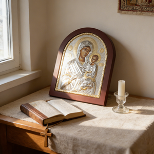 Icono Ortodoxo de la Virgen María y el Niño, Icono Ortodoxo Chapado en Oro y Plata con Marco de Madera, Decoración para el Hogar, Artículos Religiosos - Product Image 6