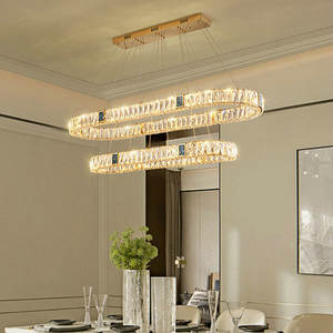 Candelabro de cristal posmoderno para comedor <span class=keywords><strong>y</strong></span> cocina, iluminación de isla, lámpara colgante Rectangular de tamaño medio - Product Image 2