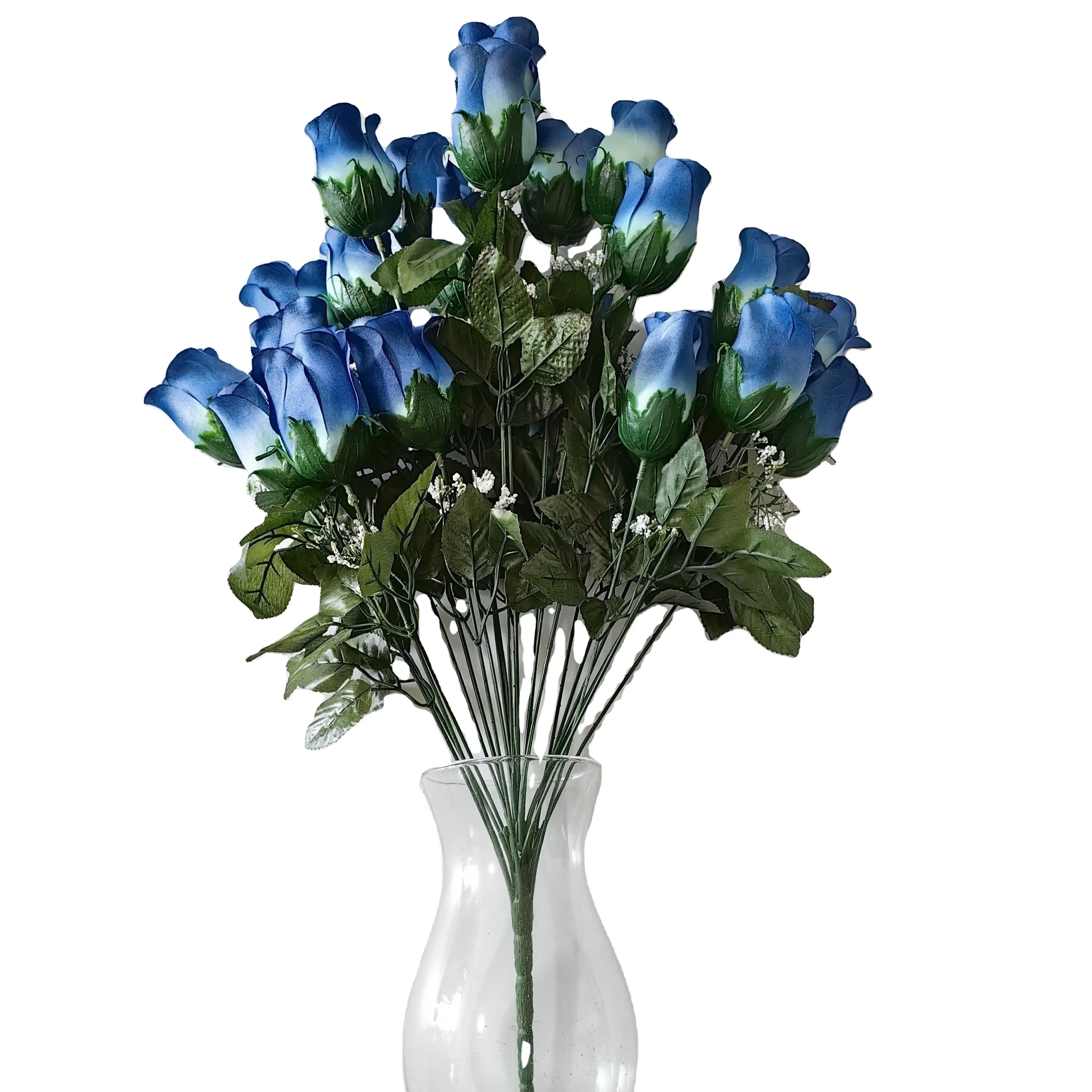 Hete Blauwe Echte Aanraking Blauwe Bloemen Groothandel Takken Latex Bloemen Kunstmatige Echte Aanraking Bloemen Rozen