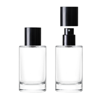 Flacon de parfum en verre cylindrique carré de luxe Devli DL-0219 50 ml, noir mat et blanc, pour femme, vide, avec bouchon en bois et impression sérigraphique