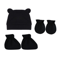 Gorro de bebé de color sólido, guantes, cubierta de pie, conjunto de 3 piezas para recién nacidos de 0 a 3 meses para la temporada de invierno para comercio exterior
