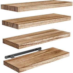 Wooden Floating <b>Shelf</b> Paulownia Carbonized Wall Mounted Rack 4 Layers Rectangle Multipurpose Durable Living Room Bedroom - Product Image 1