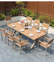 Ensemble de meubles de jardin en aluminium pour terrasse extérieure, table et chaises empilables, bistrot en plastique et bois