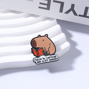 Pin de esmalte de capibara con diseño de dibujo animado leyendo un libro, inspirado en el tema 'Fueled by Caffeine' y '<span class=keywords><strong>Cliff</strong></span> Hangers', broche, insignia de solapa, regalos de joyería - Product Image 2