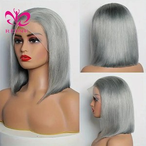 13x4 <span class=keywords><strong>gris</strong></span> <span class=keywords><strong>plata</strong></span> color Bob <span class=keywords><strong>corto</strong></span> transparente encaje Frontal PELUCAS CABELLO humano <span class=keywords><strong>gris</strong></span> encaje frontal peluca para mujeres prearrancado - Product Image 2