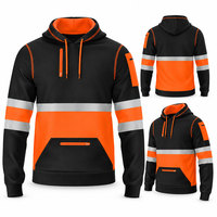 Sweat-shirt de travail réfléchissant à capuche de sécurité, orange et noir haute visibilité, à manches longues, avec poche kangourou
