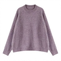 Pull en tricot épais à col rond ample rétro uni pour femme, haut d'automne et d'hiver
