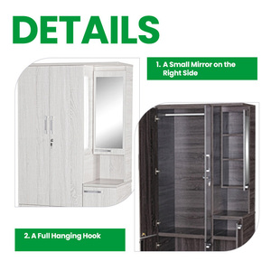 Armario de madera contrachapada de roble blanco/oscuro de alta calidad, armario de almacenamiento espacioso, espejo de maquillaje, muebles de dormitorio para Apartamentos, villas - Product Image 3