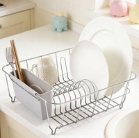 Égouttoir de cuisine sur pied en métal chromé avec plateau de drainage et organisateur pour couverts, tasses et ustensiles