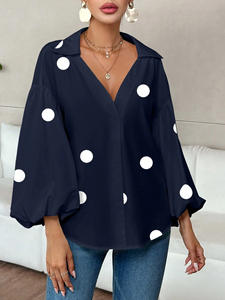 Sommerliches, lässiges Retro-Chiffon-Oberteil für Damen in Übergröße mit <span class=keywords><strong>Polka</strong></span> Dots, langen Laternenärmeln und Reverskragen – umweltfreundlich - Product Image 4
