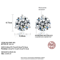 Pendientes CZCITY VVS de 5 mm y 6,5 mm con Diamantes de Imitación para Mujer, 1 Quilate, Moissanita, Chapados en Rodio, Plata 925