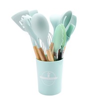 Peralatan Dapur Mewah Peralatan Masak Kecil Set Aksesoris Dapur Silikon dengan Gagang Kayu