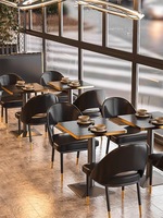 Ensemble de meubles de restaurant de luxe, canapé, table à manger en marbre noir et chaises, sièges en banquette pour hôtel, cuisine, club, café, pub, bar