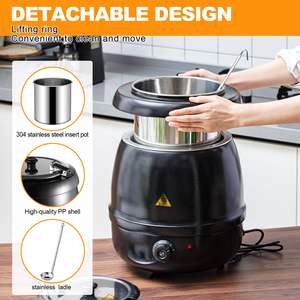 Calentador de Sopa Eléctrico HUAZE de 10.5 Cuartos, Olla Comercial Negra con 2 Cucharones de Acero Inoxidable - Product Image 5