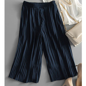 กางเกงขาบานผ้าชีฟองจับจีบแฟชั่นใหม่กางเกงครอปทรงหลวมบางสำหรับผู้หญิง - Product Image 5