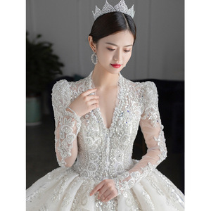 Nuevo Vestido de Novia de Manga Larga <span class=keywords><strong>2022</strong></span>, Vestido de Princesa con Lentejuelas de Lujo, Cuello en V, Estilo Árabe, Brillante, Talla 4XL - Product Image 4