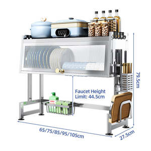 Nuevo organizador de cocina de acero inoxidable plateado de 100 cm para colocar sobre el fregadero, con tapas para platos. - Product Image 6