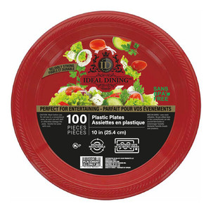 Assiette en plastique Ideal Dining 10in Rouge 100CT 4pcs/carton - Product Image 1