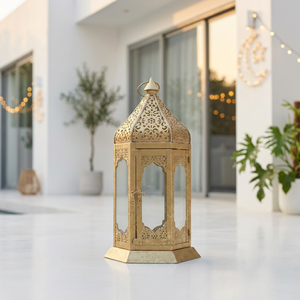 Décorations du Ramadan 2027, lanterne à bougie marocaine en métal doré pour la maison et les événements - Product Image 2