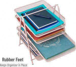 Metal Desk Organizer with 5 Sliding <b>Trays</b> for Letters and <b>Files</b> Holder 5 Tier Paper <b>Tray</b> Desktop <b>File</b> Storage Office Pink - Product Image 5