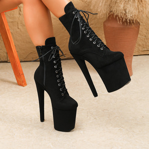 Bottines d'hiver Gleibo en daim à lacets, talons aiguilles 8 cm+, talon fin, pour spectacle de danse exotique - Product Image 5