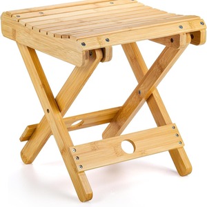 Hc Bamboo <b>Folding</b> <b>Step</b> <b>Stool</b> 11.4 X 11 X 12.2 Inch Natural Wood Color Portable Outdoor Shower Spa Chair - Product Image 1