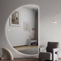 Grand miroir de salle de bain LED intelligent en demi-cercle avec 3 couleurs de lumière LED, design moderne sans cadre, à fixer au mur, pour salon et salle de sport