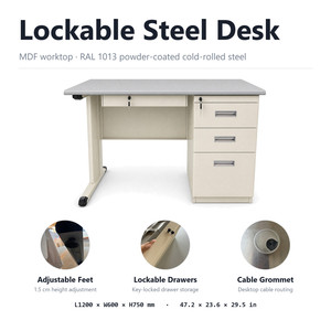 Scrivania da Ufficio Moderna e Resistente in Acciaio 1200x600x750mm <span class=keywords><strong>con</strong></span> Cassetto Bloccabile e Piano di Lavoro in MDF per Ufficio Domestico e Studio - Product Image 2