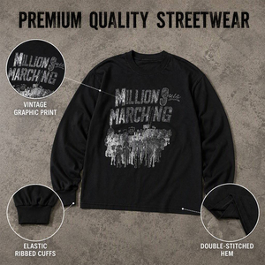 Sudadera de Algodón Grueso de 300g de Calidad Premium al por Mayor, Sudadera con Estampado Gráfico Vintage Million Souls Marching, Sudadera de Moda Urbana para Hombre - Product Image 3