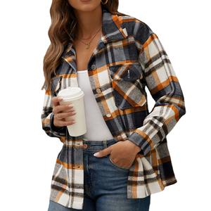 2021 otoño e invierno <span class=keywords><strong>nuevas</strong></span> señoras camisa a cuadros tela pecho abrigos de Mujer - Product Image 5