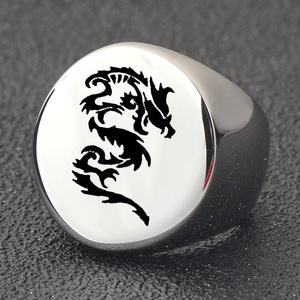 Bague pour homme en or avec motif de dragon, 22 mm, ronde, gravée au laser, bijoux de mode, cadeau - Product Image 4