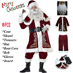 Fête de noël père noël <span class=keywords><strong>Costume</strong></span> <span class=keywords><strong>homme</strong></span> adulte Cosplay <span class=keywords><strong>Costume</strong></span> de noël rouge luxe velours fantaisie ensemble noël famille <span class=keywords><strong>Costume</strong></span> - Product Image 3