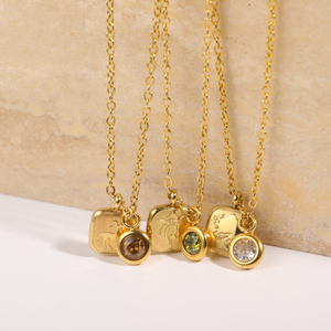 Vintage 18K oro Acero inoxidable <span class=keywords><strong>signo</strong></span> del zodiaco collar <span class=keywords><strong>de</strong></span> piedra natal <span class=keywords><strong>de</strong></span> moda 12 meses piedra <span class=keywords><strong>de</strong></span> nacimiento colgante <span class=keywords><strong>de</strong></span> cristal diseño cuadrado - Product Image 5