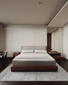 <span class=keywords><strong>Ensemble</strong></span> de chambre à coucher moderne haut de gamme avec <span class=keywords><strong>lit</strong></span> en cuir, tables de chevet contrastées, meubles pour projets hôteliers résidentiels de luxe - Product Image 2